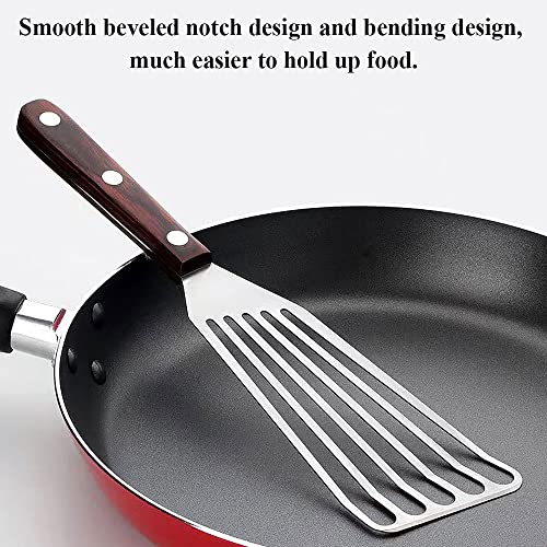 Stainless Steel Thin Slotted Fish Turner Spatula With Wooden Handle, 12.6" Large Cooking Spatulas, Lightweight & Sturdy, Heat Resistant Steak Spatulas For Pancake, Fish #TOP3
