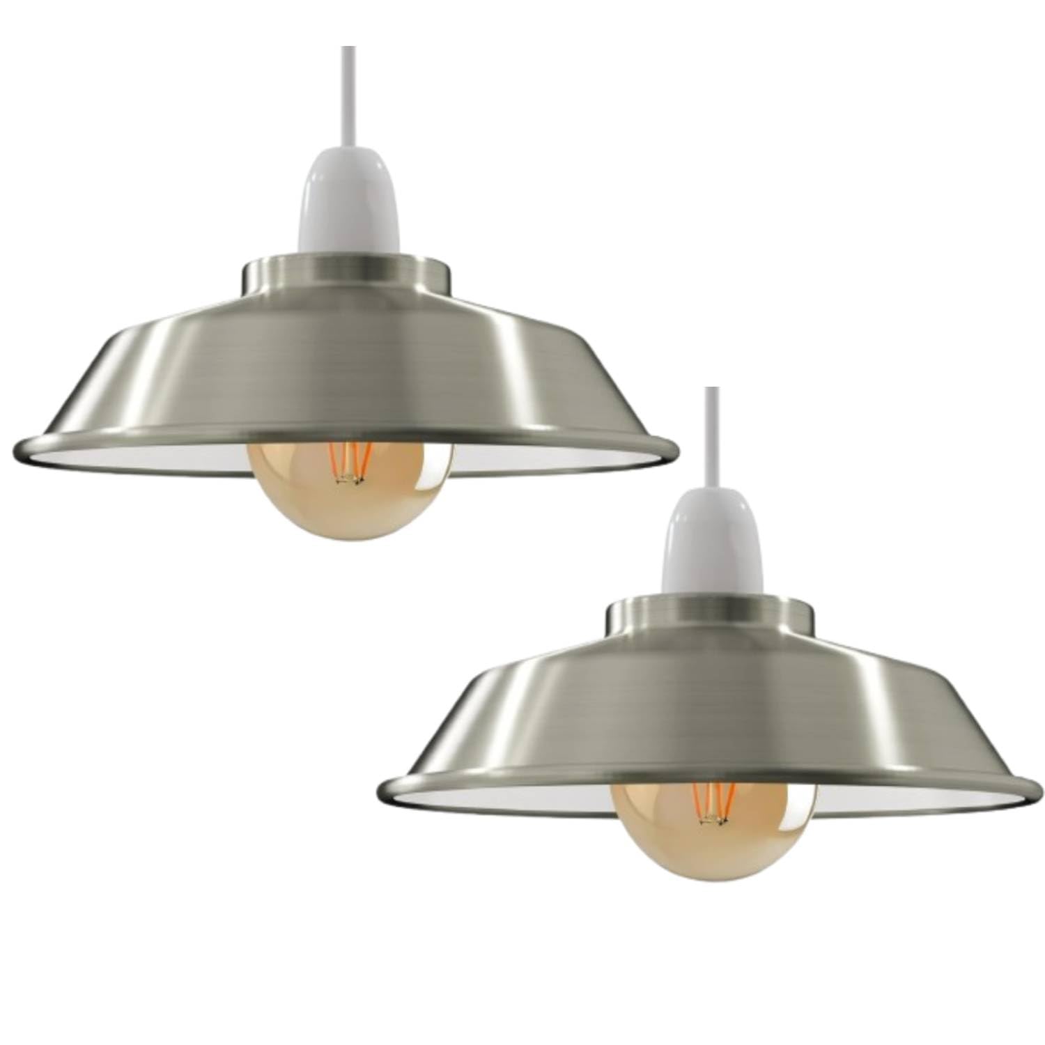 2Pack Satin Nikel Lamp Shades, 22cm Metal Light Shade, Modern Lampshades for Ceiling Lights Table Lamps Floor Lamps