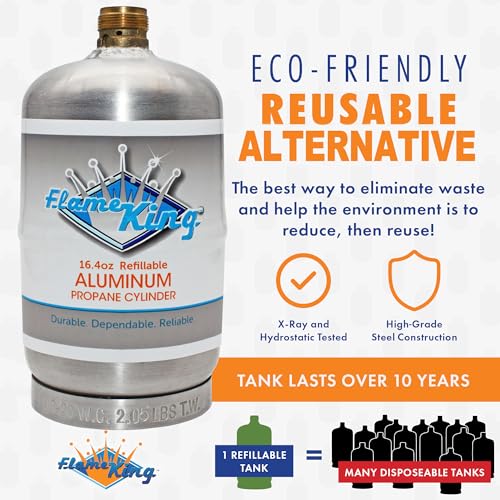Flame King 1LB Refillable Propane Cylinder Tank
