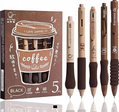 Image of COOFANDY Coffee Theme Kawaii Japanese Stationery Items - 0.5mm,Fine Point Smooth Writing Pens for Journaling, Cute Kawaii Stationery for Girls, Boys, School Office, Return Gift for Kids (Black)