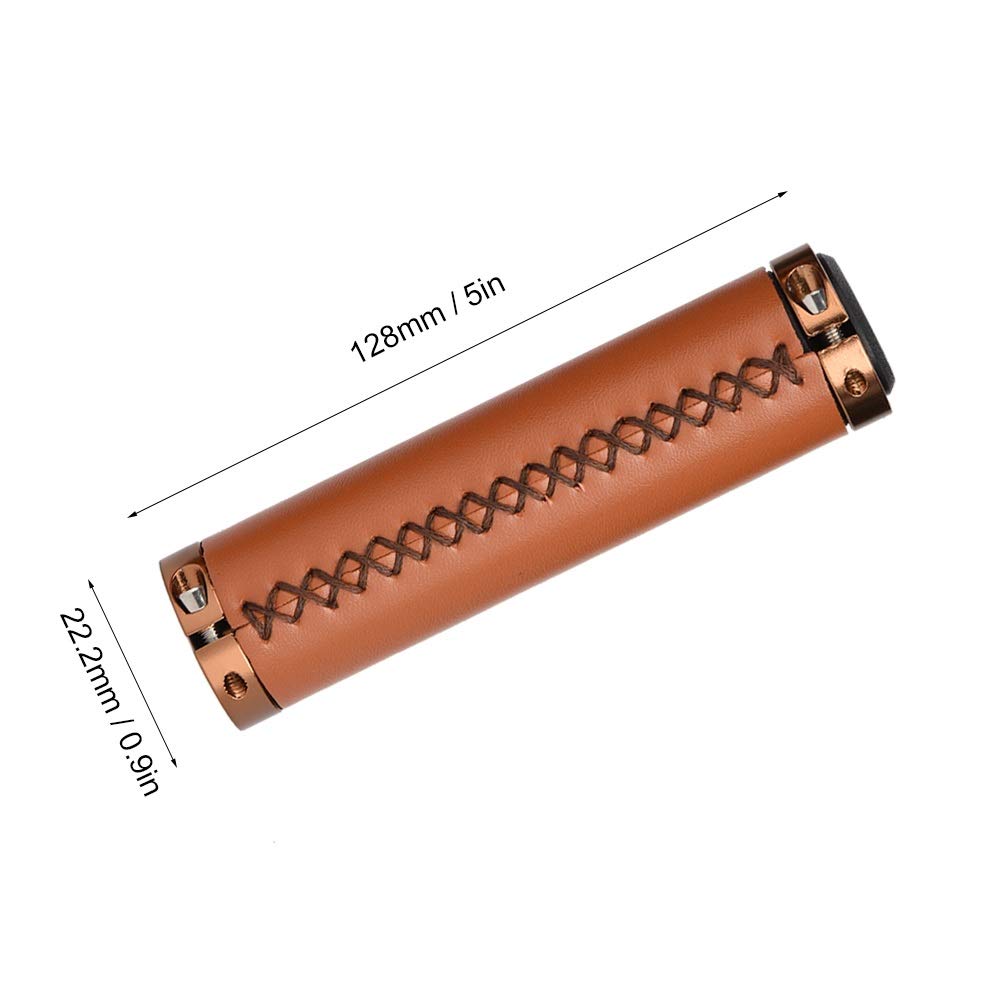 Manopole Per Manubrio Manopole Per Bicicletta In Pelle Manopole Per Bicicletta Vintage Impugnatura Per Ciclismo Retrò Nero Marrone Antiscivolo E Assorbimento Degli Urti - Foto 2