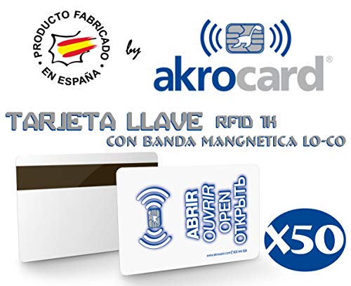 Lot de 50 cartes PVC clé  Logo RFID by akrocard  Taille ISO standard : 85,7 x 54 mm. Épaisseur inférieure à 0,9 mm.
