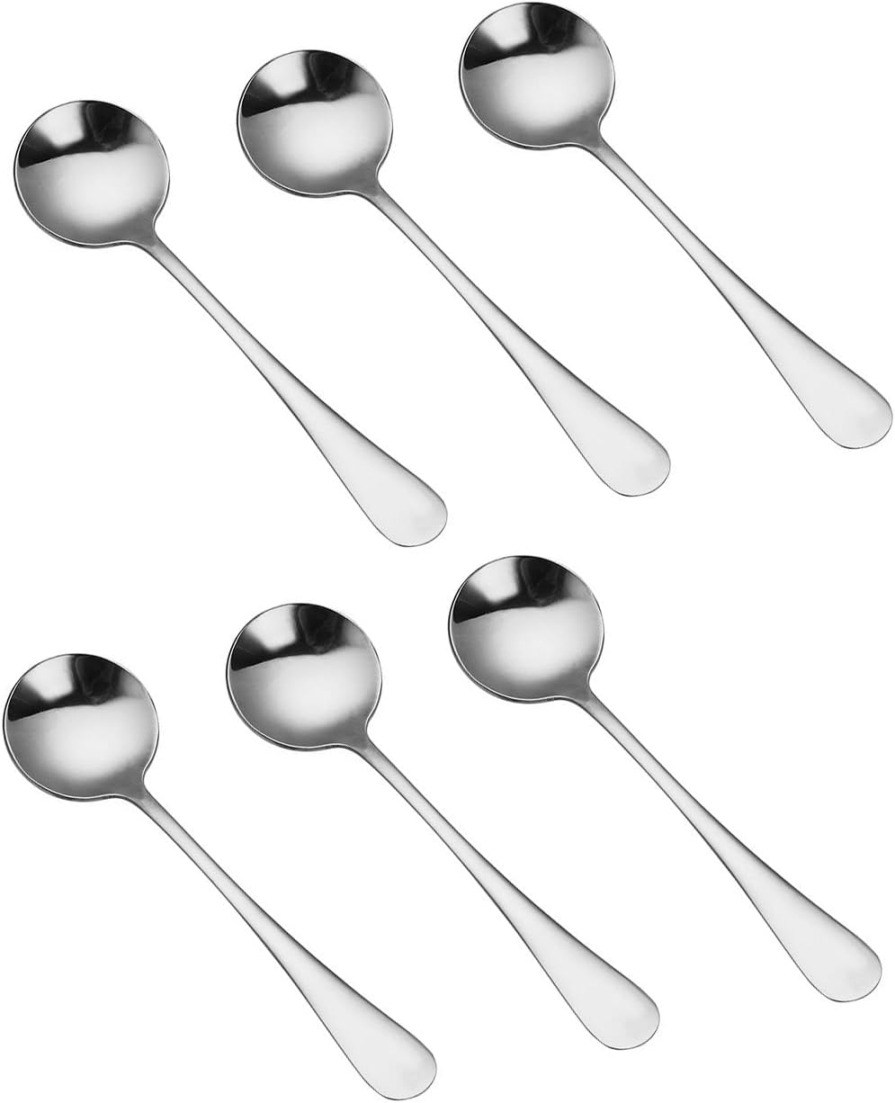 HornTide 6-Piece Soup Spoon Set Bouillon Spoon Flatware Stainless Steel Mirror Polishing 6.5-Inch 16.6cm, Ideal for Home, Kitchen and Restaurant