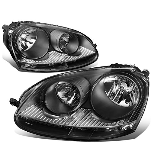 Auto Dynasty Headlights Assembly Compatible with 2005-2010 VW Jetta Rabbit, Driver and Passenger Side Halogen Headlamps Replacement, VW2503127 VW2502127, Black Housing