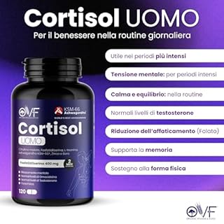 OVF Cortisol Uomo 120 Capsule Cortisolo Integratore con Citrullina Malato Fosfatidilserina Ashwagandha KSM-66 Teanina Zinco Boro per Benessere Fisico, Mentale e Testosterone
