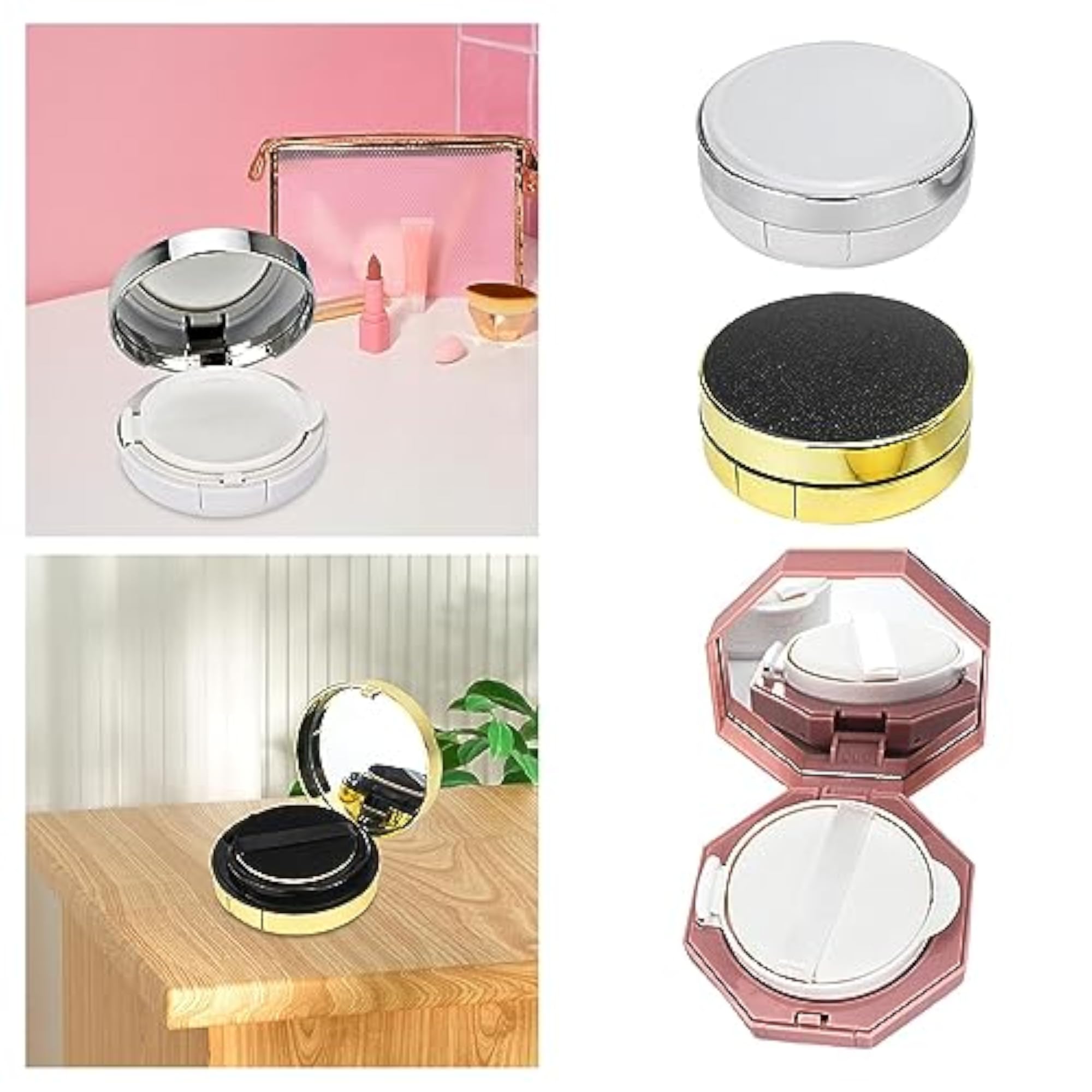 4x Air Cushion Box with Powder Puff Case for DIY Foundation