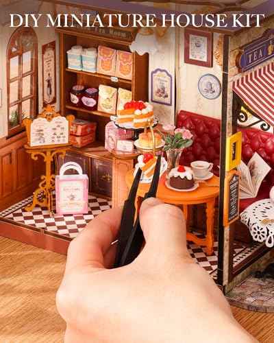 Image of Rolife DIY Miniature House Kit Leisure Tea Time, 3D Book Nook Openable Bookshelf Decor for Adults, Mini Model House Kits, DIY Crafts Kit Halloween for Adults (Leisure Tea Time)