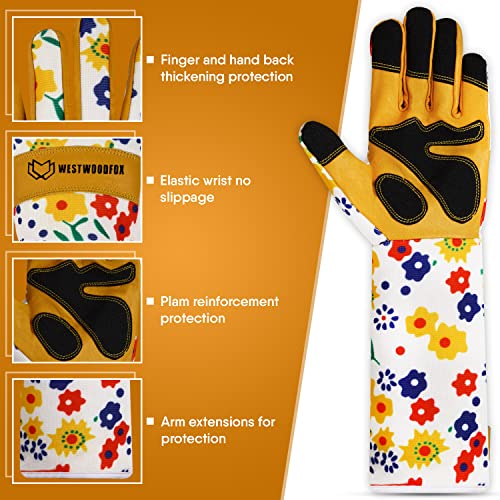 WESTWOOD FOX Leren tuinhandschoenen lange onderarm bescherming mouwen doornbestendige werkhandschoenen roos snoeien tuin veiligheid ademend duurzaam dikke palm handschoen cadeau voor mannen en vrouwen (geel, L) - Afbeelding 3