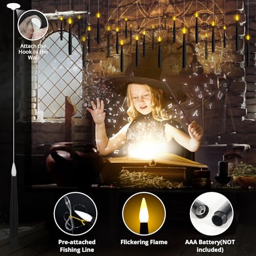 Image of 24Pcs Floating Candles with 2 Wand Remote Timer for Halloween Decor - Black