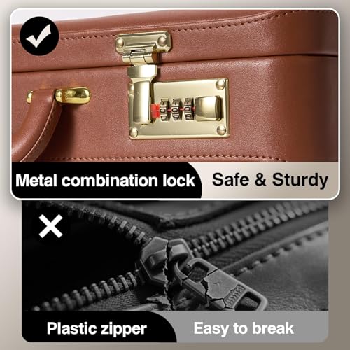 Briefcases for Men, Anti-Theft Dual Lock Briefcase with 16 Inch Laptop Compartment, Waterproof Faux Leather, Brief Cases Men with Multi File Organizer, Perfect for Office, Travel (Brown)4