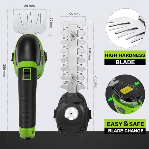 WORKPRO 2 IN 1 Cordless Hedge Trimmer and Grass Shear, 3.6V Electric Grass Trimmer with 2000mAh Lithium-ion Battery, Lightweight Hand Held Hedge Trimmer with 2 Interchangeable Blades - Image 7