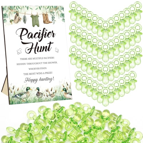 Image of Thyle 51 Pcs Mallard Duck Pacifier Hunt Baby Shower Games Include Hunt Sign and 50 Acrylic Pacifiers for duck hunting Baby Shower Game Decoration Sets Gender Reveal newborn announcement Party Decor