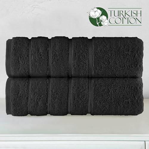 Image of Elegant Comfort 100% Turkish Cotton 4 Lines Viscose Stripe Luxury 2 Pack Bath Towel Set 27 x 54 Inch - Super Soft and Highly Absorbent Premium Hotel Spa Quality Towels for Bathroom Use, Black