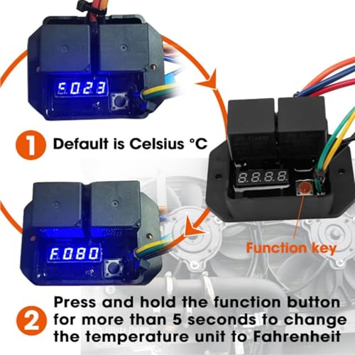 Interruttore Digitale Ventola del Radiatore, Temperatura Regolabile 12 Volt e 24 V Controller per Ventole Radiatore Digitali a Display, Kit Relè Ventola Elettrica Doppia per 0444