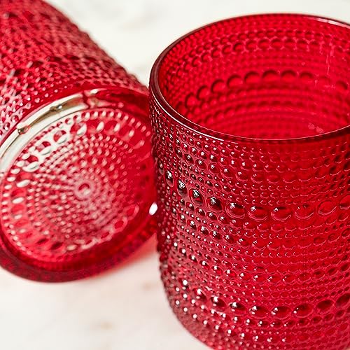Kate Aspen Retro Arch Floral Red Drinking Glasses Set of 6, 10 oz Vintage Ribbed Glass Cups, Christmas Glassware & Holiday Drinkware, Valentine’s Day & Holiday Hostess Gift by Kate Aspen - Image 7
