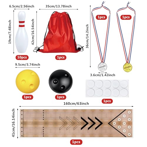 PPXMEEUDC Mini Bowling Set Indoor Outdoor Indoor Bowling Set with Guide Arrow Mat Gold and Silver Medal Backpack Dispensing Suitable for Family Friends Family Party Entertainment by PPXMEEUDC - Image 2