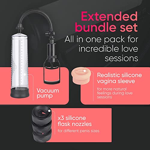 Live4Cool Vacuum Penis Pump Strengthen Manual Penis Enlarger Booster Extender Device For Men Penis Massage Care Male Sex Toy With 1Pcs Lifelike Vagina Sleeve, 3Pcs Suction Sleeves In 3 Sizes #TOP5