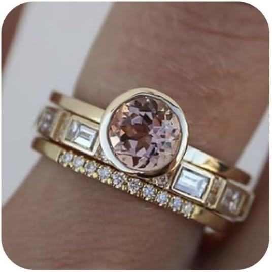 HUUGVBCO 18k Gold-Plated Champagne-Colored Ring Set Cubic Zirconia Ring Bride Promise Rings Set Cz Eternity Engagement Wedding Band Ring Engagement Anniversary Statement Eternity Ring 10#