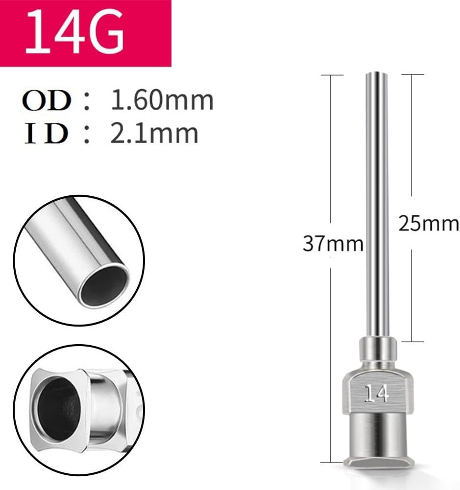 Dispensing Machine Needle, 25mm Stainless Steel, for Industrial Glue, 1 Inch, Designed for High Temperature Compatibility and Fluid Control (14G)