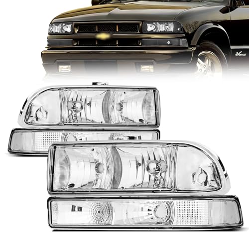 QLLUYTR Front Headlight Assembly for 1998-2005 Chevy Blazer & 1998-2004 Chevrolet S10 Pickup - Replacement Headlamp Front Bumper Lights