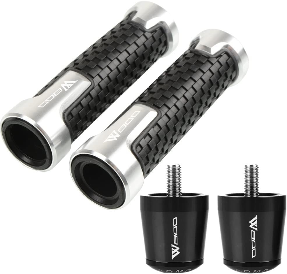 Handlebar Plug for Kawasaki W800SE W800 SE 2012 2013 2014 2015 2016 Motorcycle Handlebar Hand Grips Anti Skid Handle Bar Cap Ends Plug CNC Aluminum Accessories (Color : Silver)
