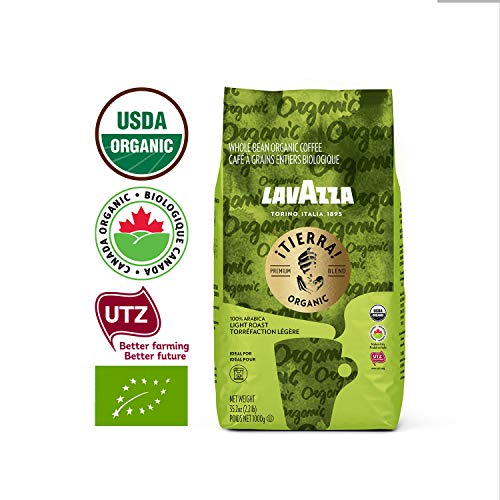 Image of Lavazza Tierra Organic for Planet Whole Bean Coffee, Light Roast, 100% Arabica, 2.2 lb Bag (Pack of 6)