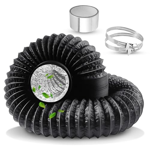 Tuyau d'aération de 125 mm de long pour sèche-linge - 4,2 m de long - Tuyau flexible en aluminium PVC avec 2 colliers de serrage, 1 ruban adhésif volume noir - Pour climatiseur, ventilation CVC, hotte