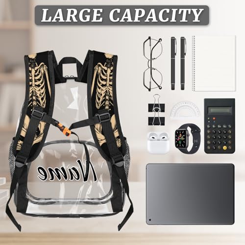 Personalized Clear Small Backpack for Stadium Events Custom Transparent Backpacks with Name Heavy Duty PVC Plastic See Through Clear Bag for Concerts Festival Funny Human Skull2