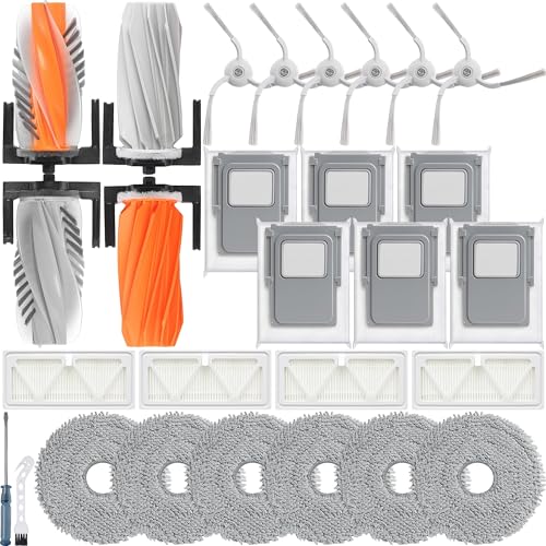 Bluearks 28 Stück Zubehör für ROMO A/ROMO P/ROMO S Saugroboter,4 Hauptbürste,4 Filter,6 Wischpad,6 Staubbeutel,6 Seitenbürsten
