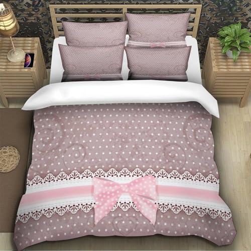 Parure de lit microfibre rose nœud 3D housse de couette single - 5
