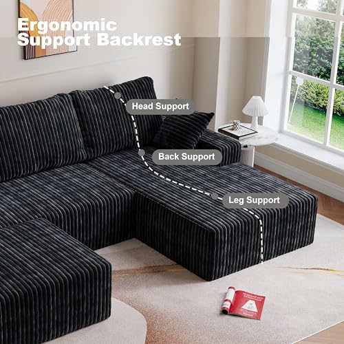 Image of Modular Sectional Sofa Couches L-Shape Couch 3 Seat Modular Sofa Memory Foam Sectional Couches for Living Room (Black, 108 inch+Right Chaise + Ottoman)