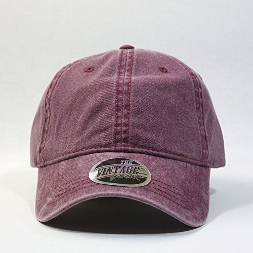 Vintage Washed Dyed Cotton Twill Low Profile Adjustable Baseball Cap (Maroon) #TOP1