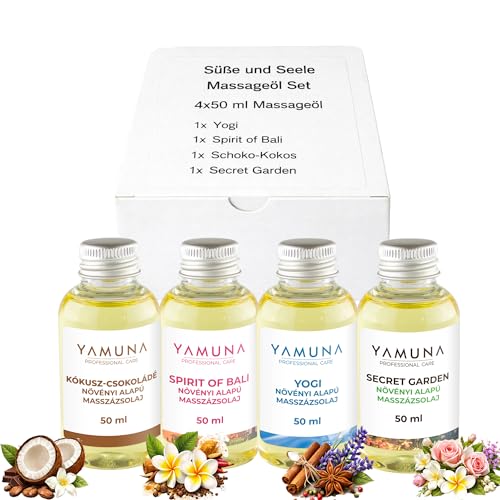 YAMUNA NATURAL BEAUTY-Sets im Geschenkkarton – Natürliche Pflege & Duftreise für die Sinne – 200 ml (4 x 50 ml) – 100% Pflanzliche Öle | Wellness und Entspannung zu Hause (Süße und Seele)