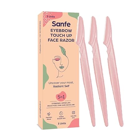 Sanfe Reusable Eyebrow Touch Up Hair Removing Face Razor For Women - Pack of 3 | Instant & Painless Hair Removal |Suitable For Eyebrow, Upper lip, Chin |Peach Fuzz | Stainless Steel Blade & Firm Grip