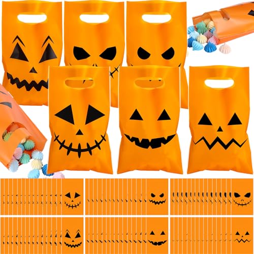 Jetec 120 Pcs Fall Thanksgiving Plastic Pumpkin Gift Bags Halloween