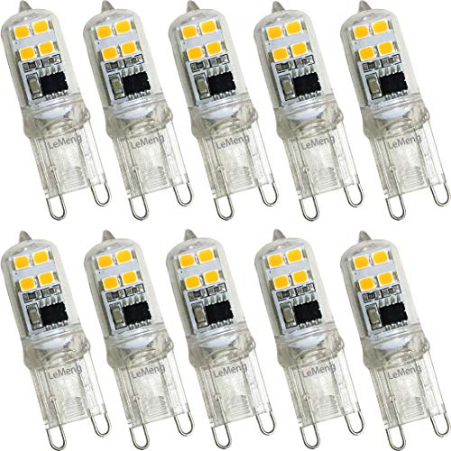 LEMENG G9 LED Light Bulb 2W, Mini Size 20W Equivalent 200LM, Warm White 2700K AC 120V Bi-Pin G9 Base LED Halogen Replacement Bulbs, Not Dimmable- 10 Pack