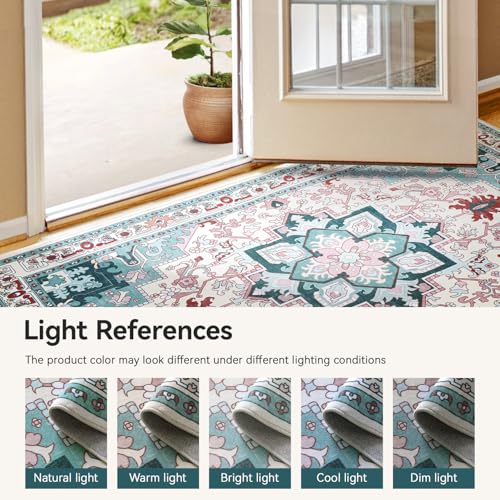 Lofus 3x5 Area Rugs for Living Room, Machine Washable Area Rug, Soft Small Rugs for Bedroom, Kitchen, Office and Indoor, Vintage Boho Carpet, Non-Slip Low Pile Carpets, Light Blue