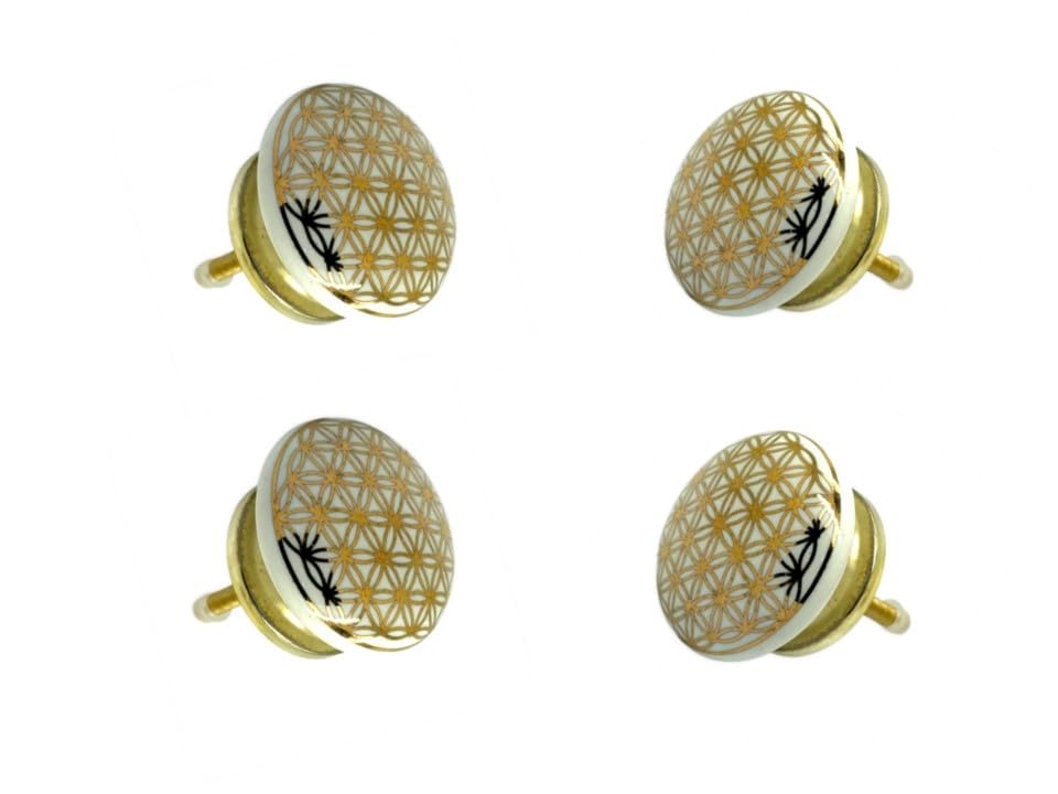 SHWETAIL Ceramic Knobs Drawer Pulls for Cabinets and Cupboards (38mm, Gold) - Pack of 4 (Gold 3)