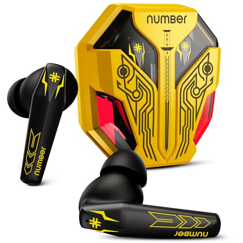 Image of Number Super Buds Pro GT99 Truly Wireless in Ear Earbuds with 70 Hours Playtime, 35ms Ultra Low Latency, Dual Pairing Ear Buds, Quad Mic ENC, BT 5.4, IPX5, Fast Charging, Made in India (Yodha Yellow)