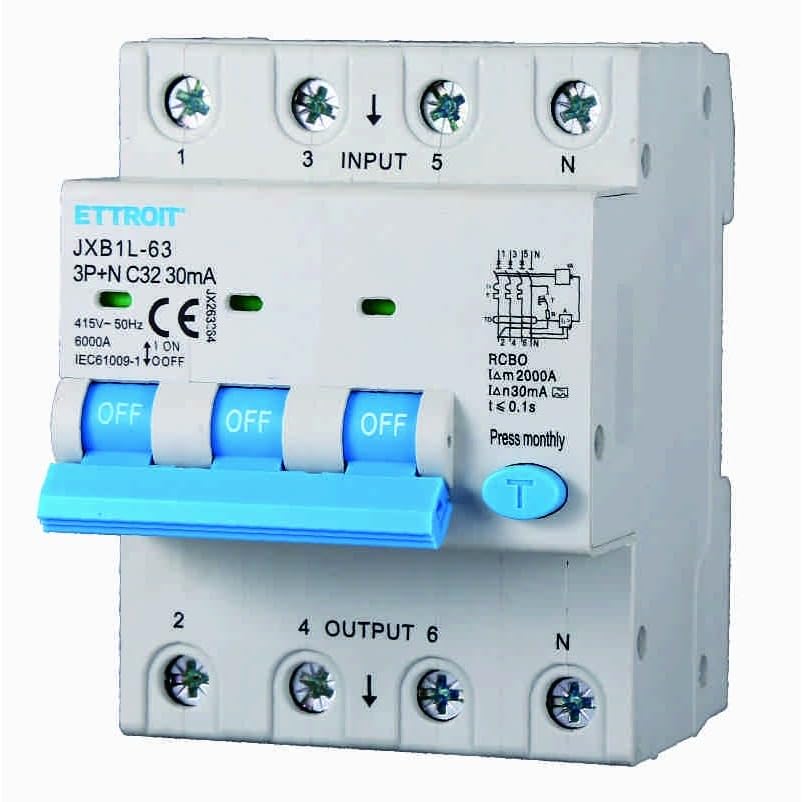 Interruttore Magnetotermico Differenziale 3P+N 32A 30mA 380V-6KA CLASSE A 30mA per Guida DIN - 4 Moduli DIN - Protezione Circuiti e Sicurezza Impianti