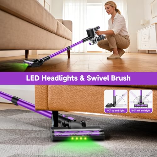 Image of Cordless Vacuum Cleaner,Powerful Vacuum Cleaners for Home, Vacuums with LED Display,8 in 1 Lightweight Vacuum for Hard Floors Pet Hair(Purple)