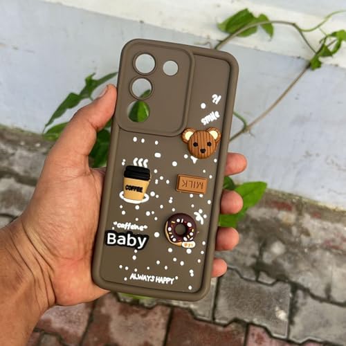 Image of Outlouders Back Cover for Vivo Y200 5G | 3D Cartoon Bear Cute Fun Silicone Full Body Protection Bumper Case (Brown)