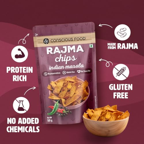 Image of Conscious Food Rajma Chips | 50g | Protein-Packed & Crunchy Snack | Made with 100% Rajma Flour | Gluten-Free, Cholesterol-Free | No Artificial Additives |