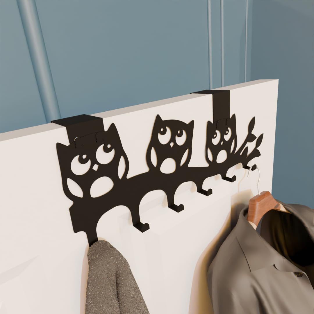COGO Owl Overdoor Hanger | Heavy Duty Door Hook for Towel, Clothes | Bird Design | Removable & Drill-Free | Hanging Hook for Bathroom, Bedroom, Kitchen | Matt Black-image-14