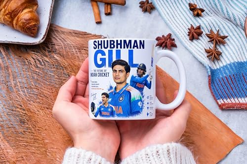 Image of Cricket Theme Coffee Mug IPL Edition - Stylish Helicopter Shot Print Cup - Gift for Cricket Fans, Boys & Friends (shubhman gill, Large)