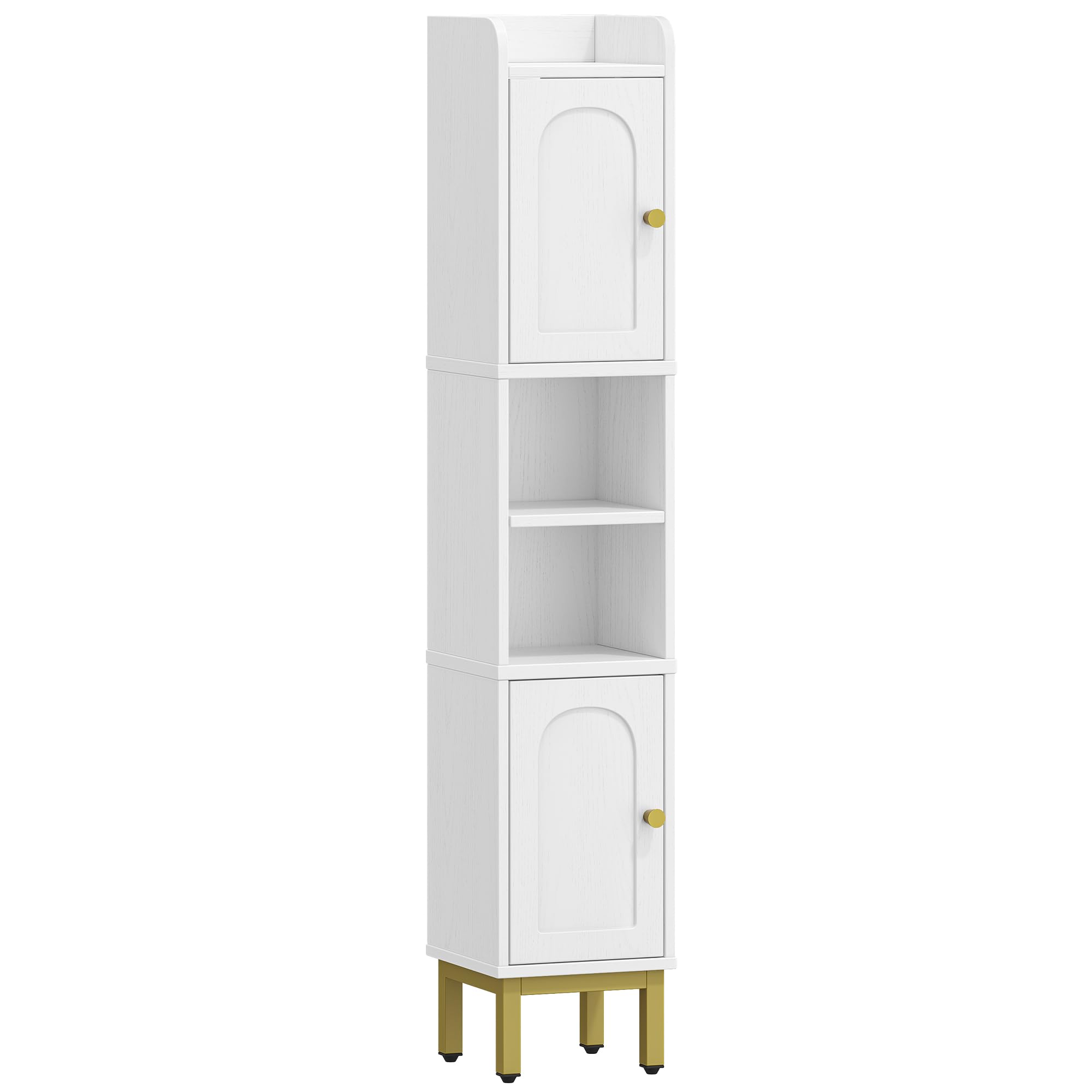 Hzuaneri Armario Alto de Baño, Mueble de baño Estrecho con 2 Puertas, Mueble de almacenaje diáfano con estantes Regulables, Adecuado para pequeños lavaderos, cocinas y Salones, Blanco BC22413G