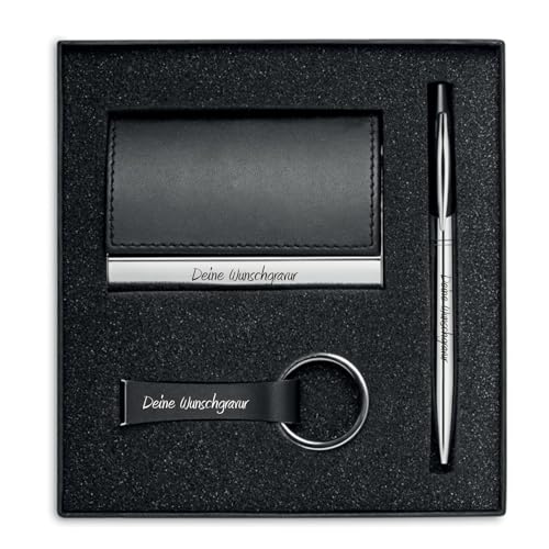 Tarjeta de visita y bolígrafo set de piel artificial grabado láser estuche para regalo