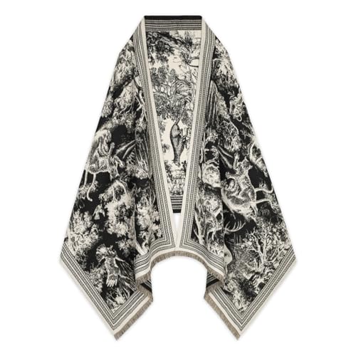 Relang Scarfs for Women Pashmina Silky Shawl Wrap for Evening Dressing Blanket Open Front Poncho Cape Chinese Style Ink Painting Black