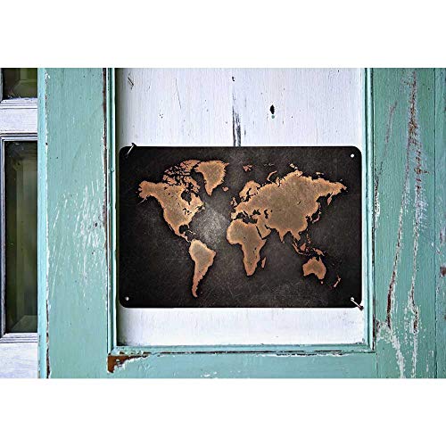 Hosnye World Map Tin Sign Vintage Black Background With Seven Continents Vintage Metal Tin Signs For Men Women Wall Art Decor For Home Bars Clubs Cafes 8X12 Inch #TOP2