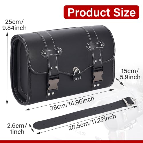 Bolsa de motocicleta con cierre de contraseña, antirrobo, cuero PU grueso, bolsa trasera multiuso grande negra universal (38x15x25cm) miniatura 2